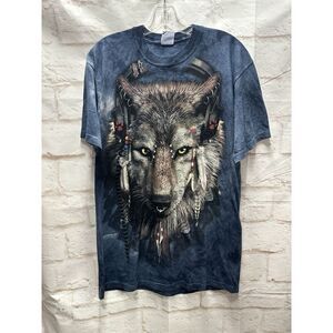 The Mountain DJ Fen Wolf Headphones Native American‎ T-Shirt Adult Size Med